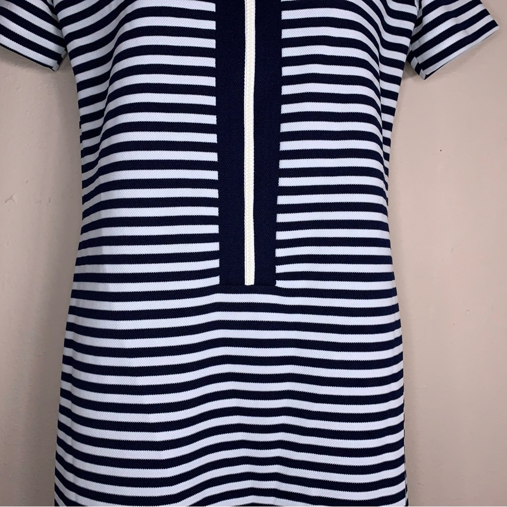 Vintage Serbin Size 6 Navy Blue And White Striped Dress Short Sleeve Sporty - Picture 13 of 16